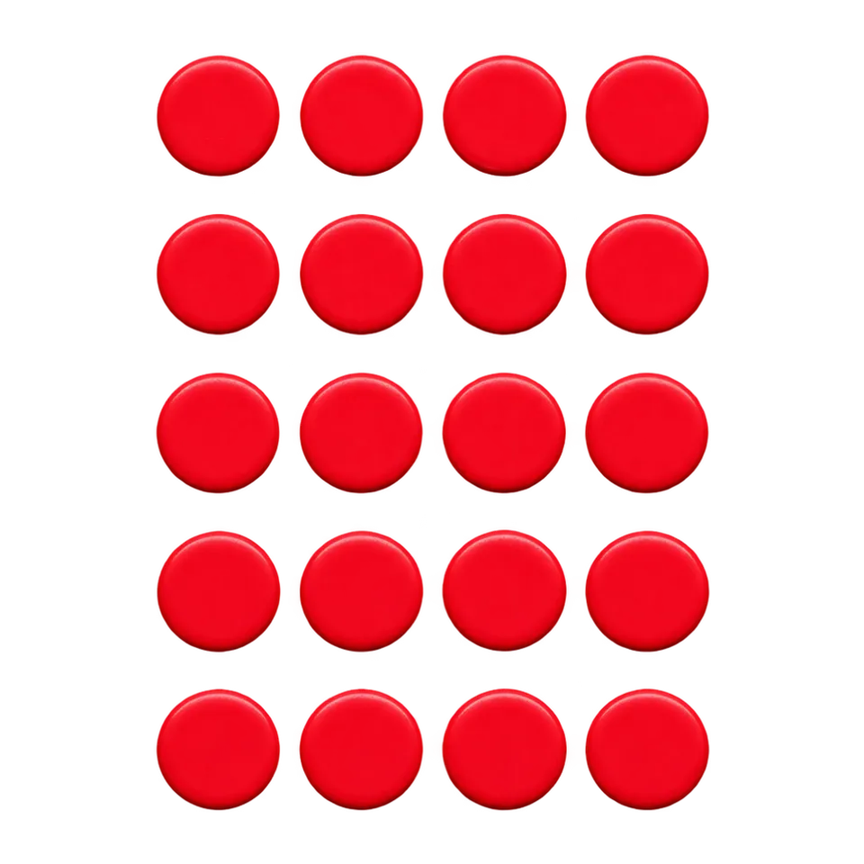 Twenty red Obsidian X-Raypad universal6.5mm mouse-skate dots, shown in five rows of four.