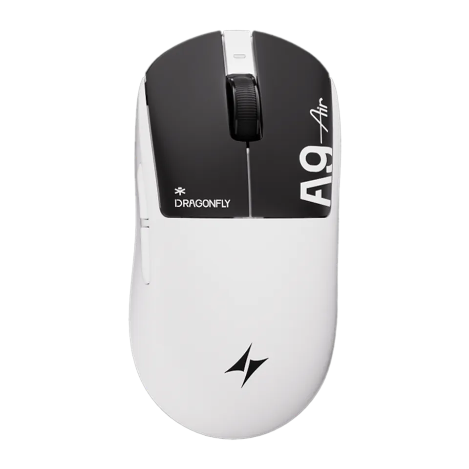 ATK Dragonfly A9 Shadow White gaming mouse, viewed from above.