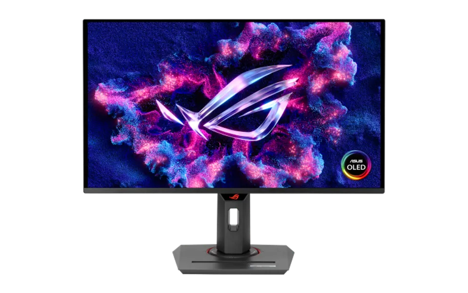 ASUS ROG Strix XG27ACDNG monitor on its black adjustable stand.
