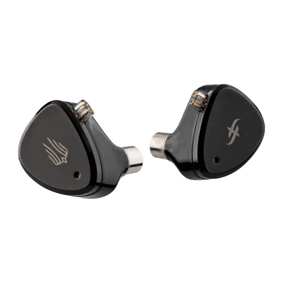 Black SIMGOT EM6L earpiece pair with original two-pin sockets and bare nozzles.