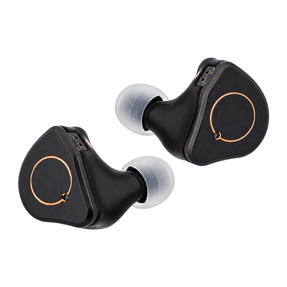 Black SIMGOT SuperMix 4 earpiece pair with copper rings and pale ear tips.
